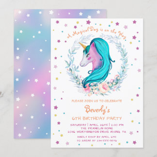 Magical Unicorn Watercolor Floral Geburtstag Einladung