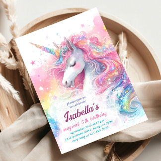 Magical Unicorn Watercolor Rainbow Birthday Einladung