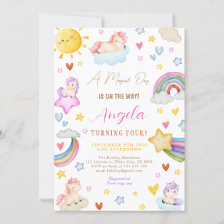 Magical Unicorn Watercolor Rainbow Birthday Party Einladung
