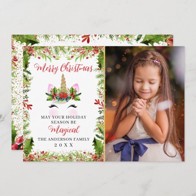 Magical Unicorn Weihnachten Holly Berries 3 Foto (Vorne/Hinten)