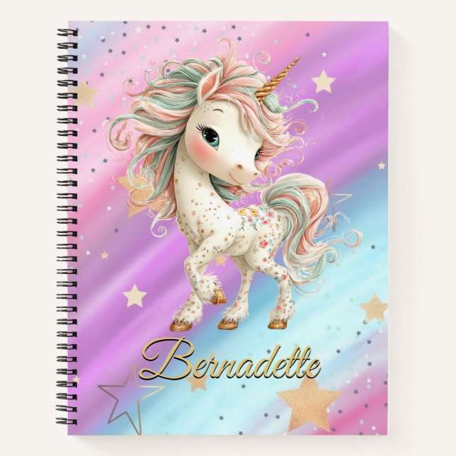 Magical Unicorn with Rainbow Notebook Notizbuch (Vorderseite)