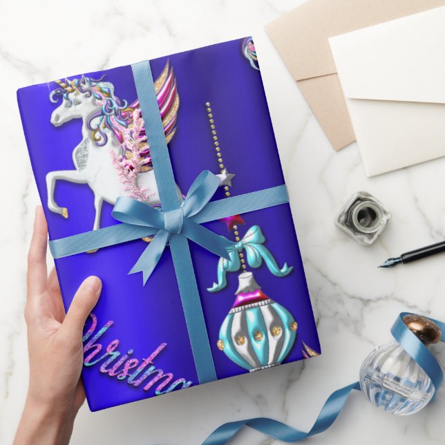 Magical Unicorns Dark Blue Weihnachten Geschenkpapier (Schenken)