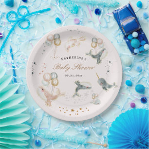 Magical Whales Balloons Stars Baby Dusche Pappteller
