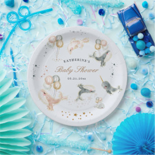 Magical Whales Balloons Stars Baby Dusche Pappteller