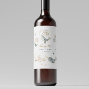 Magical Whales Balloons Stars Baby Dusche Weinetikett