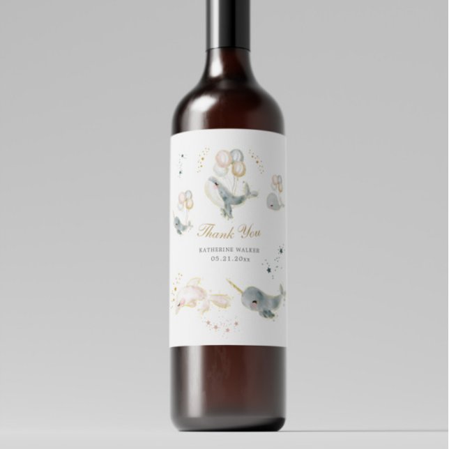 Magical Whales Balloons Stars Baby Dusche Weinetikett (Von Creator hochgeladen)