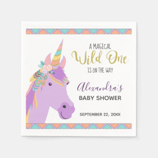 Magical Wild One Niedlich Lila Unicorn Kinderdusch Serviette