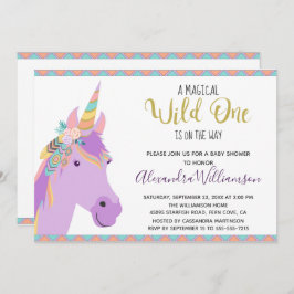 Magical Wild One Unicorn Lila Gold Baby Dusche Einladung