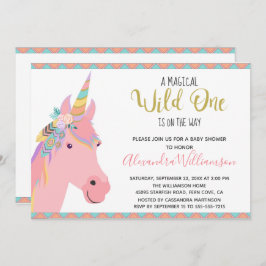 Magical Wild One Unicorn Pink Gold Baby Dusche Einladung
