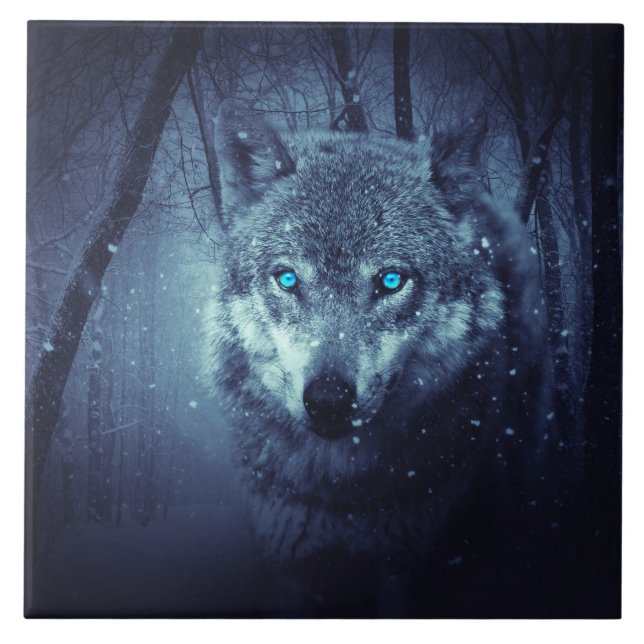 Magical Wild Wolf mit Phantastischen blauen Augen Fliese (Vorderseite)