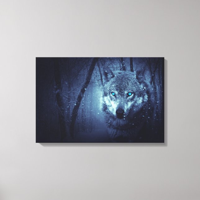 Magical Wild Wolf mit Phantastischen blauen Augen Leinwanddruck (Vorderseite)