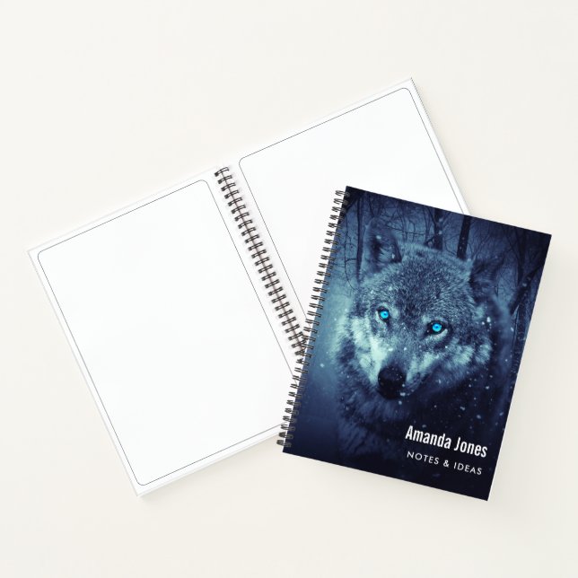 Magical Wild Wolf mit Phantastischen blauen Augen Notizbuch (Innenseite)