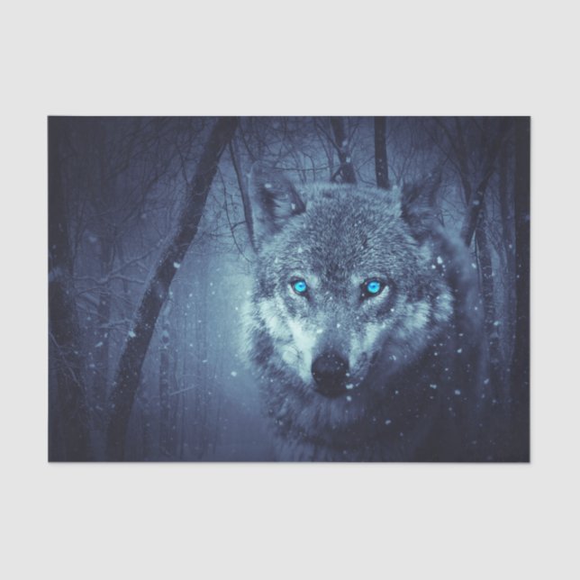 Magical Wild Wolf mit Phantastischen blauen Augen Seidenpapier (Vorderseite)