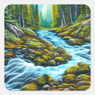 Magical Wilderness Bubbling Brook Quadratischer Aufkleber