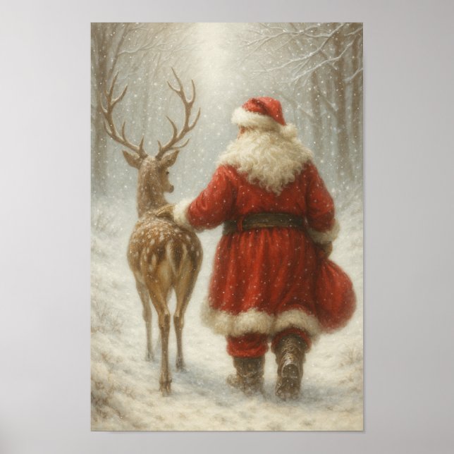 Magical Winter Santa & Reindeer Walk Poster Paper  (Vorne)