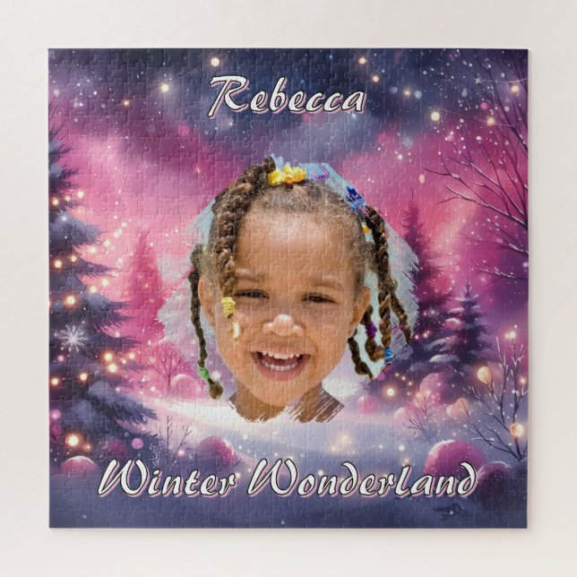 Magical Winter Wonderland Photo Name Purple Pink Puzzle (Vertikal)