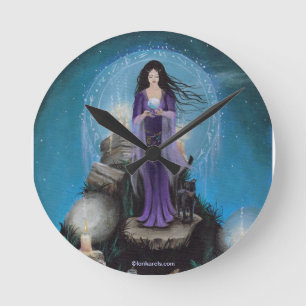 Magical Witch Wall Clock art of Lori Karels Runde Wanduhr
