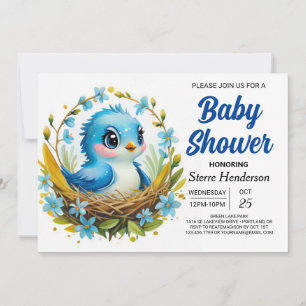 Magical Woodland Blue Bird Boy Baby Dusche Einladung
