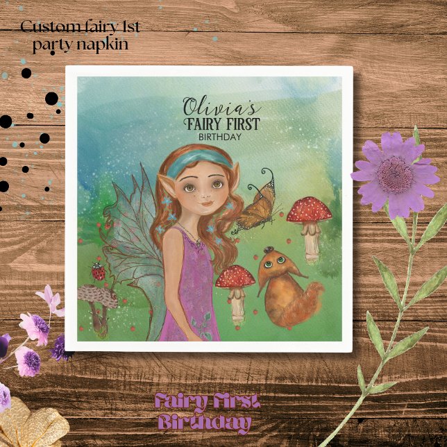 Magical Woodland Fairy Erster Geburtstag Napkins Serviette (Magical Woodland Fairy First Birthday Napkins )