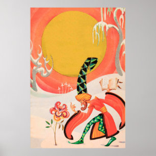 Magician Casting A Spell on a Flower Poster