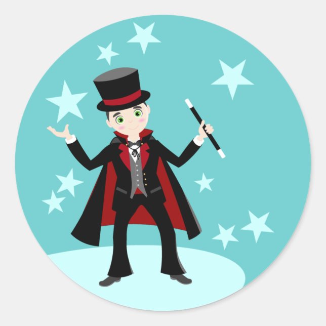 Magician-Geburtstagsparty Runder Aufkleber (Vorderseite)