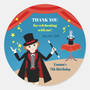 Magician Girl Show Birthday Party Runder Aufkleber