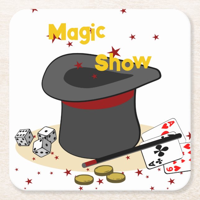 Magician's Happy Birthday Red Kids Party Rechteckiger Pappuntersetzer (Vorderseite)