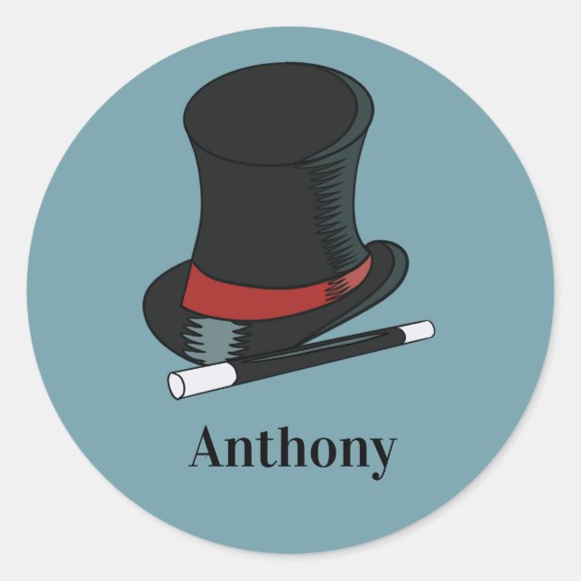 Magicians Hat and Magic Wand Personalisiert Runder Aufkleber (Vorderseite)