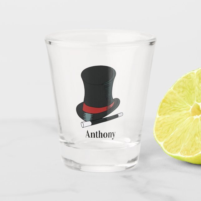 Magicians Hat and Magic Wand Personalisiert Schnapsglas (Vorderseite)