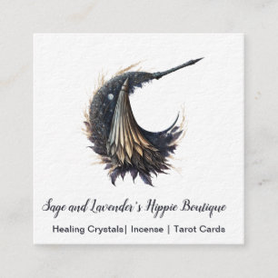 Magick Hexe Broom Moon Square Business Card Quadratische Visitenkarte