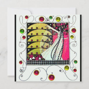 MAGIE DES FRÜHLINGS, Fuchsia,Grün Gelb,Schwarz Einladung