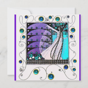 MAGIE DES FRÜHLINGS,helles Lila Schwarz Aqua Blau Einladung