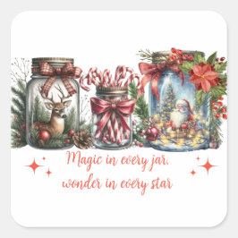 Magie in jedem Jar Weihnachten Hirsch Santa Candy Quadratischer Aufkleber