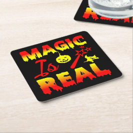Magie ist echter Halloween Pumpkin Hexe Zauber Wan Rechteckiger Pappuntersetzer