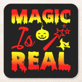 Magie ist echter Halloween Pumpkin Hexe Zauber Wan Rechteckiger Pappuntersetzer