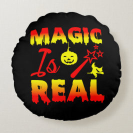 Magie ist echter Halloween Pumpkin Hexe Zauber Wan Rundes Kissen