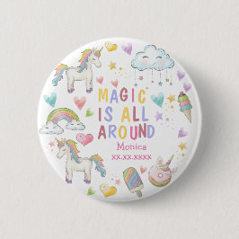 Magie ist rund um Pastellfarben Einhorn Geburtstag Button