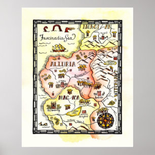 Magie landet Fantasie-Karten-Plakat Poster