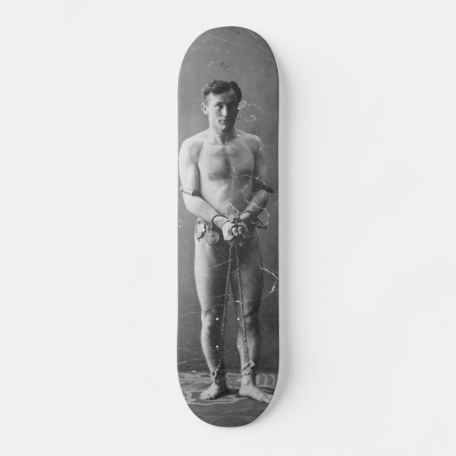 Magier Harry Houdini stehend in den Ketten Skateboard (Vorderseite)
