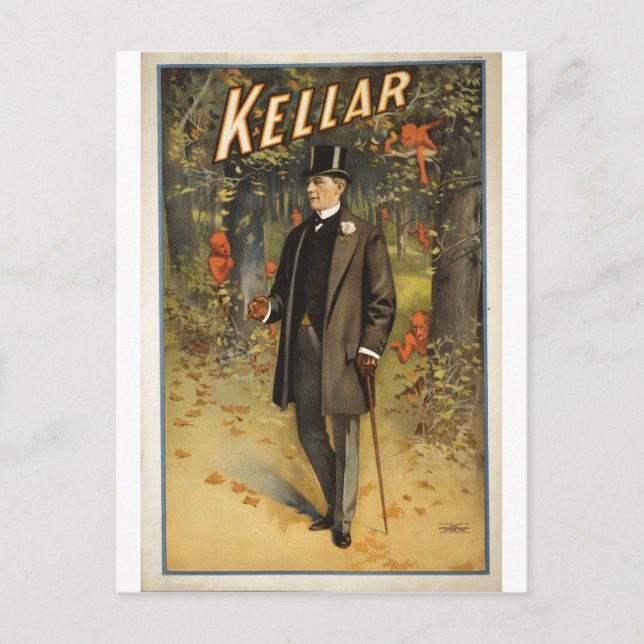 Magier Harry Kellar mit Cane. Postkarte (Vorderseite)