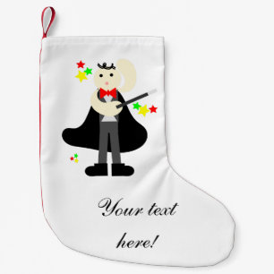 Magier in einem schwarzen Kap mit einem Kleiner Weihnachtsstrumpf