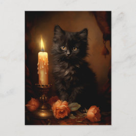 Magisch gotische Schwarze Kätzchen - Vintage Ölgem Postkarte