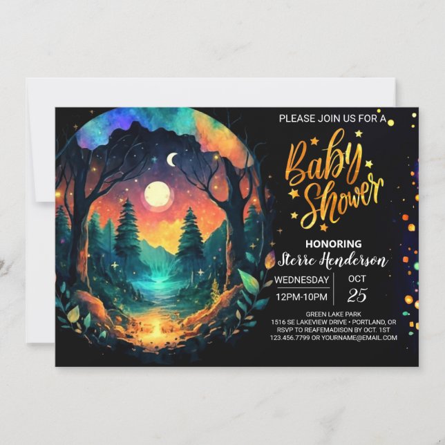 Magisch in die Woods Timberland Babydusche Einladung (Vorderseite)