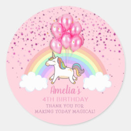 Magisch Pink Unicorn Rainbow Birthday Vielen Dank Runder Aufkleber