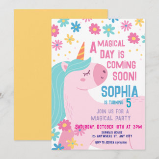 Magisch rosa Einhorn Geburtstag Einladung Regenbog