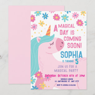 Magisch rosa Einhorn Geburtstag Einladung Regenbog