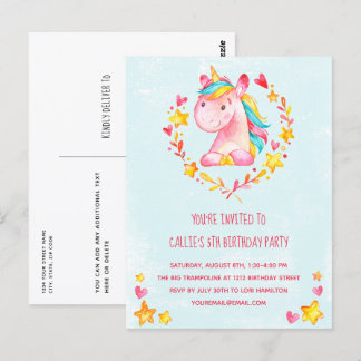 Magisch rosa Einhorn Geburtstagsparty Einladung Postkarte