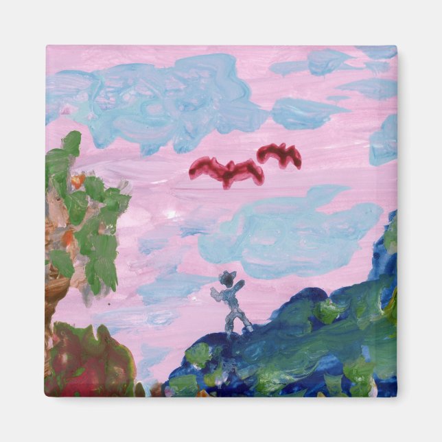 Magisch rosa Landschaft mit Figuren (Detail) Magne Magnet (Vorne)