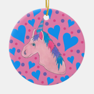 Magisch rosa Lila Mythisches Pferdehorn Einhorndru Keramik Ornament