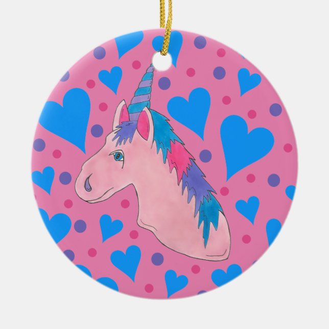 Magisch rosa Lila Mythisches Pferdehorn Einhorndru Keramik Ornament (Vorne)